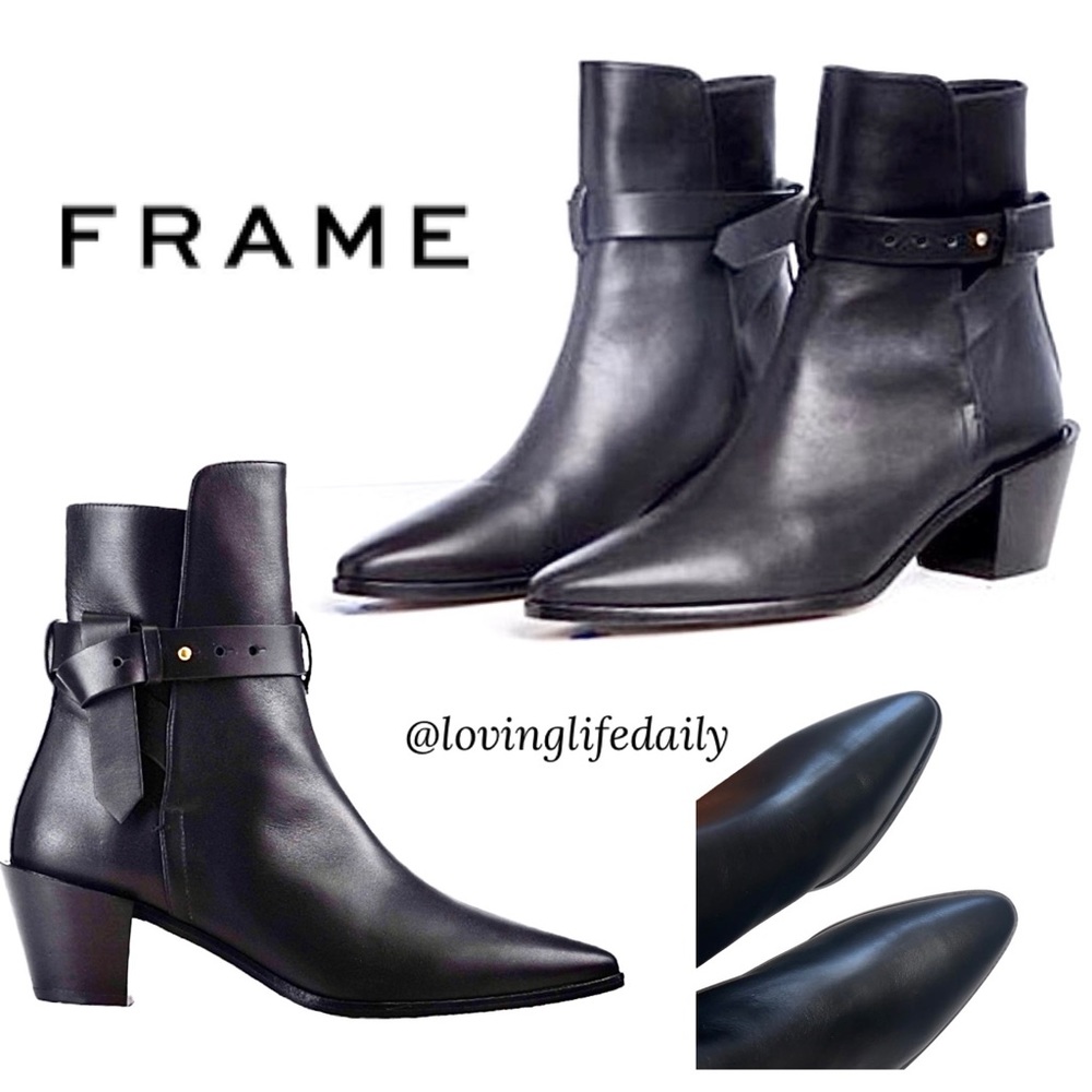 NWT $575 Frame Denim Leather Black Le Beverly Bootie Boots